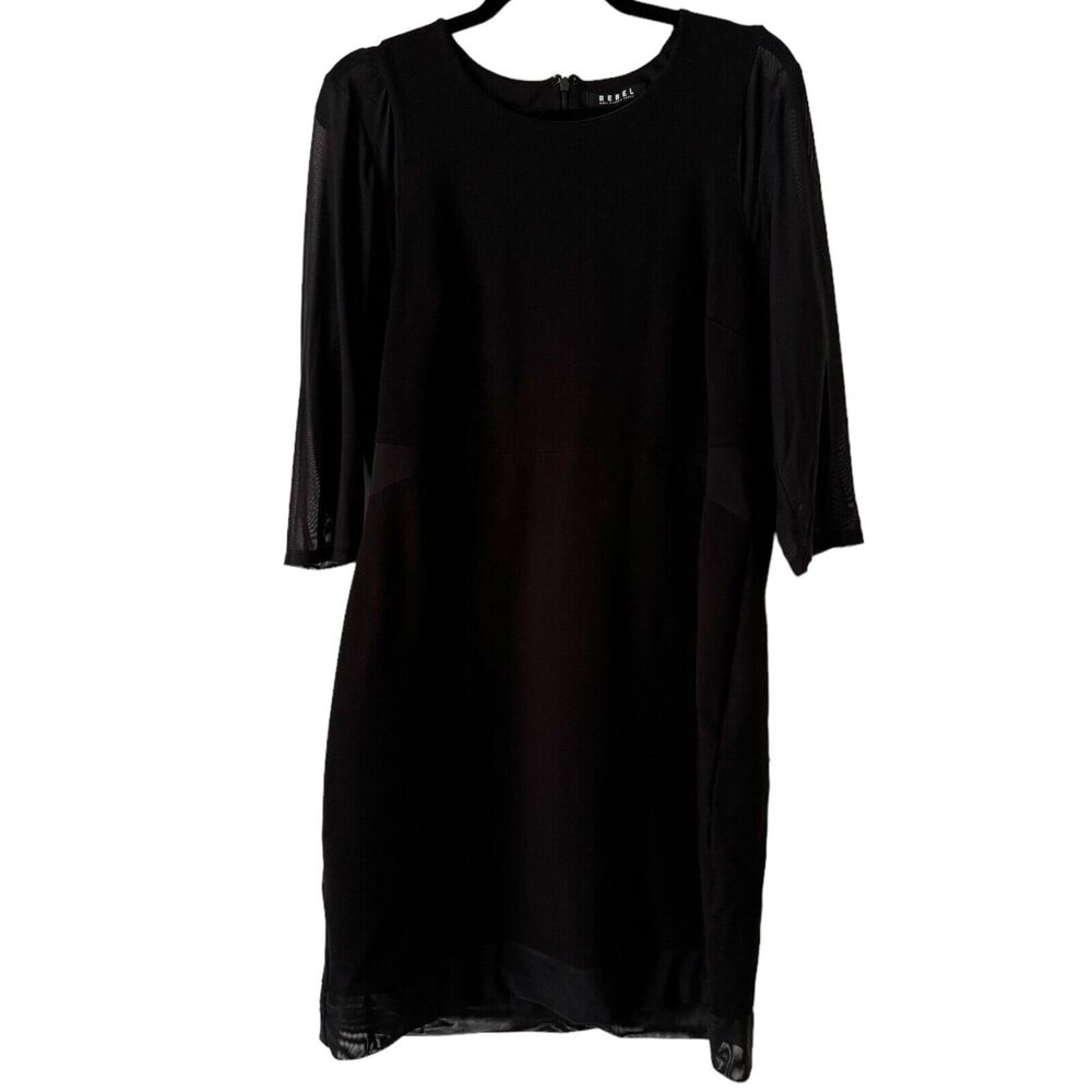 Rebel Wilson X Angels Black Stretchy Sheer Sleeve Sheath Dress Womens Size 1X
